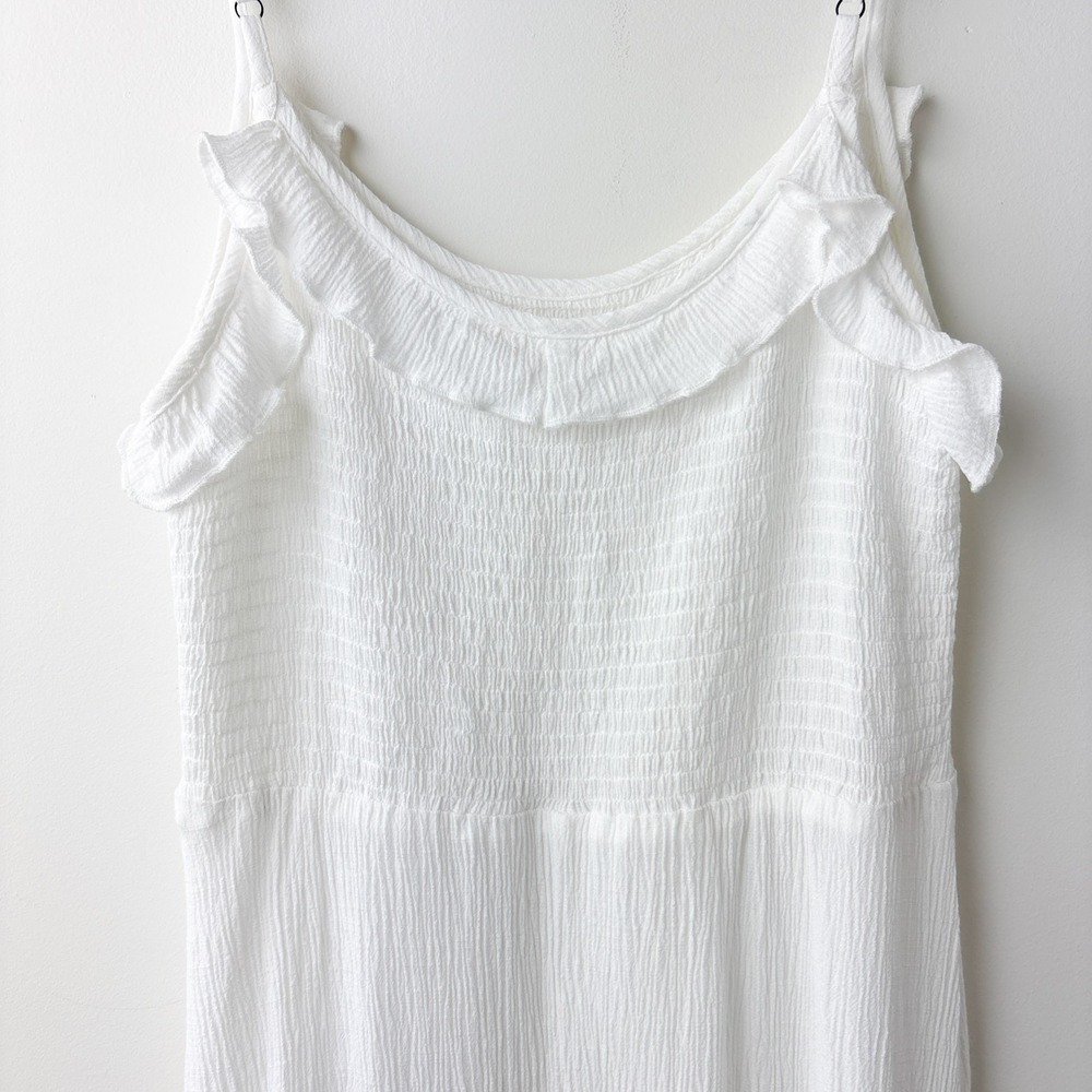 Becool Smocked Dress Womens‎ Small Ivory Flowy Boho Summer Sundress Ruffle Beach - Picture 5 of 10
